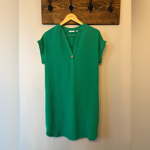 Reitmans Green Tunic Dress with Mandarin Collar and Cap Sleeves size XS - Picture 2 of 14